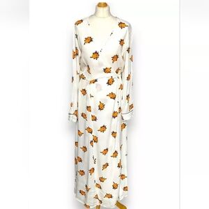 Ganni Roseburg Floral Crepe Midi Wrap Dress Vanilla Ice Size 40 (8) White